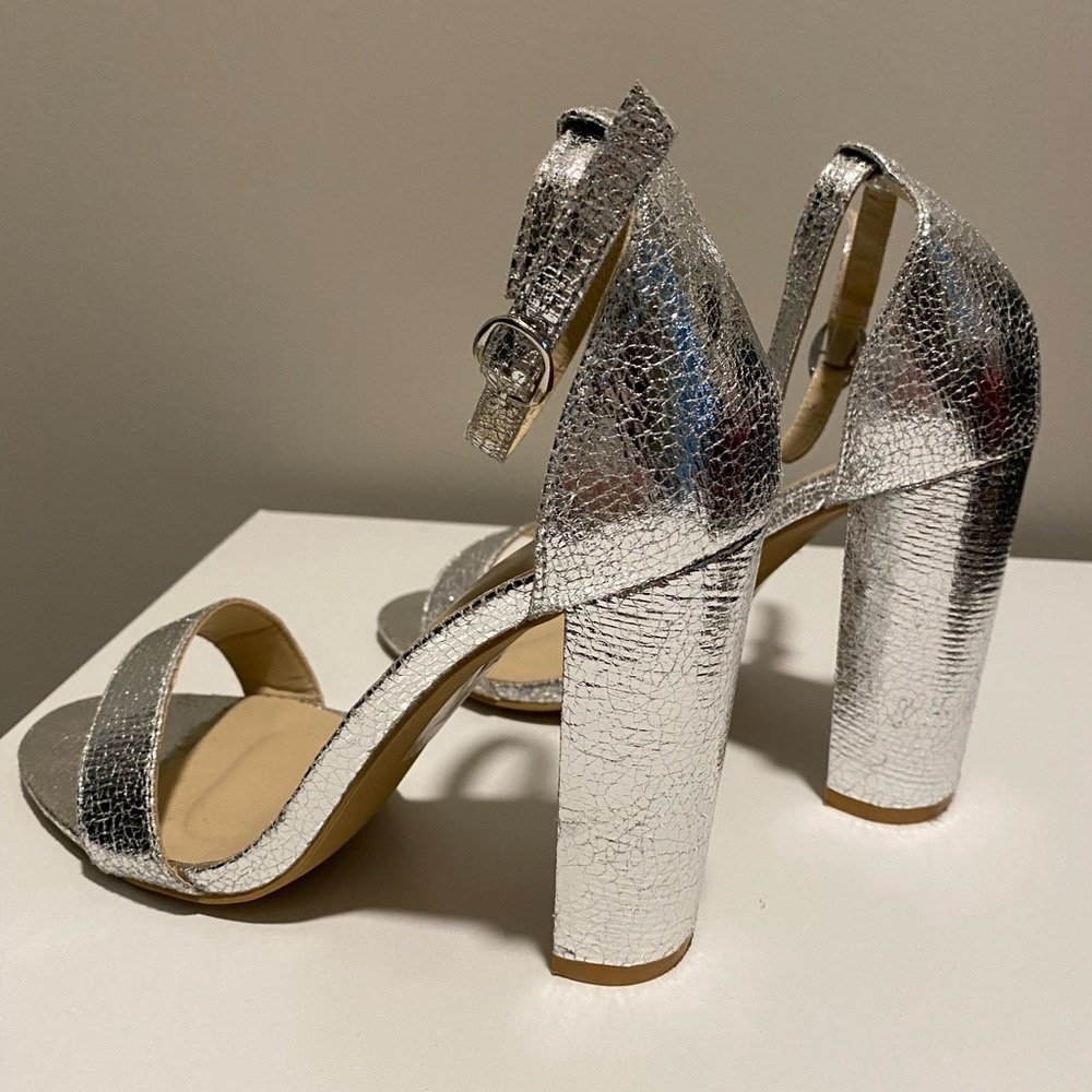 Glamorous Ceara Wide Fit Silver Ankle Strap Heels - Picture 5 of 10